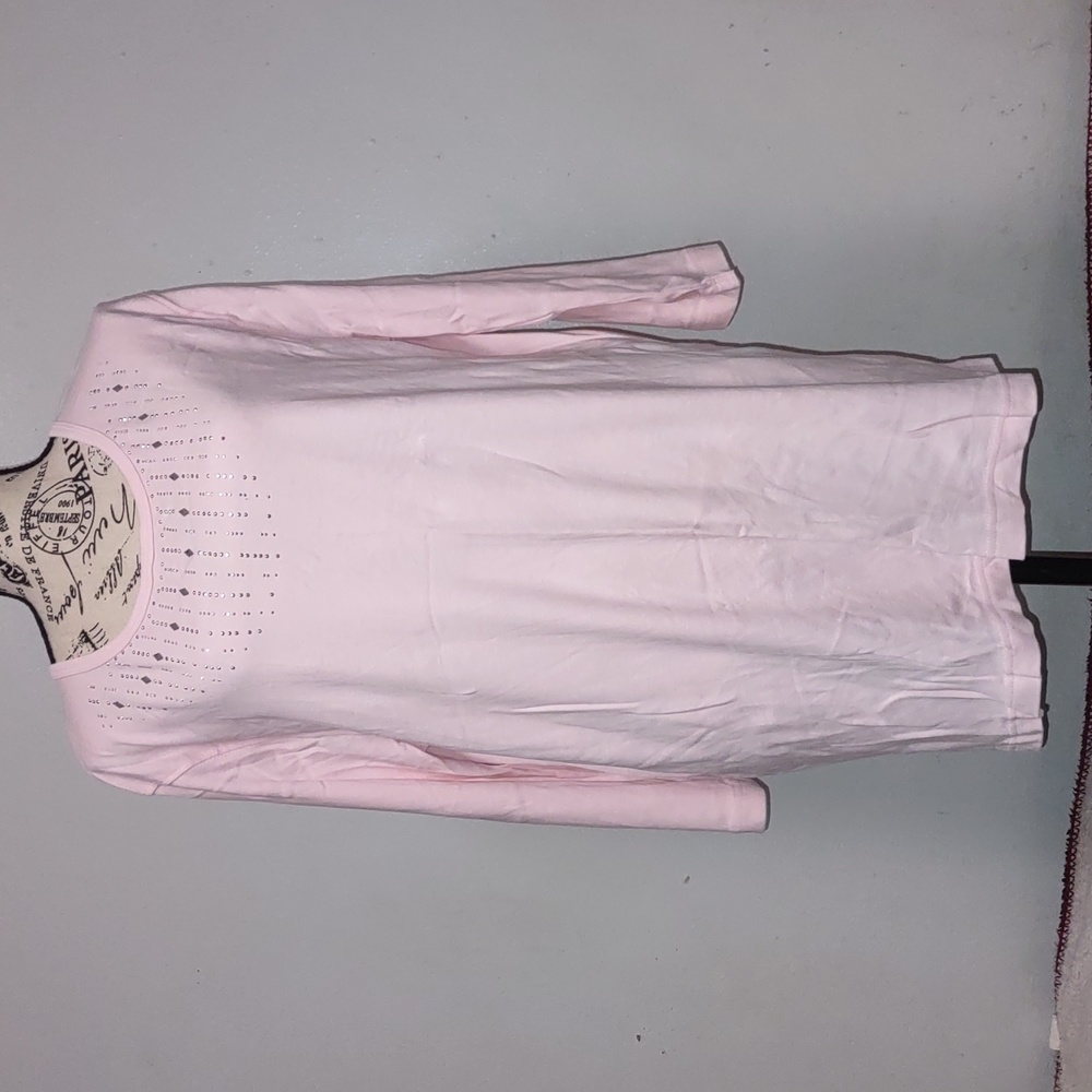Distinct  Pink Beaded 3/4 Sleeve Top Size 1X  100% Cotton